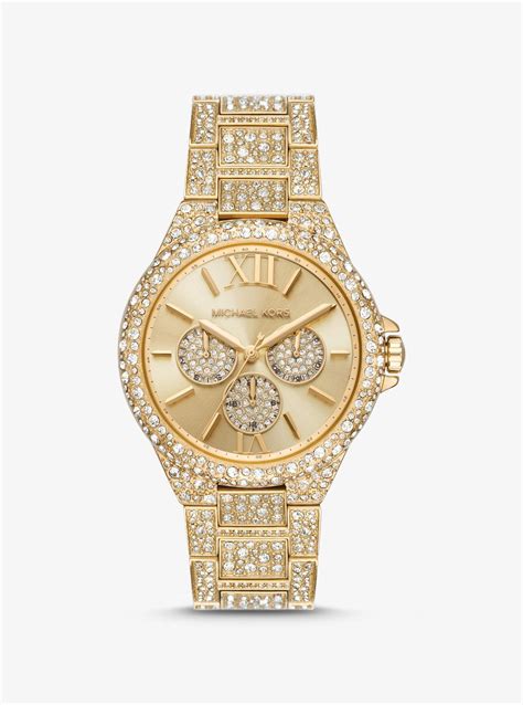 michael kors camille pavé gold-tone watch real gold|camille pave gold tone watch.